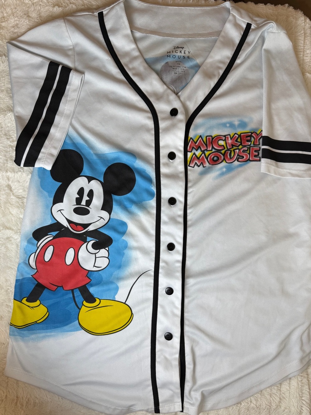 Disney White Mickey Mouse Graphic Tee with Light Blue Accent